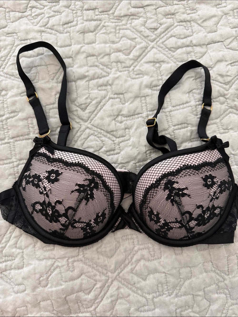 Black Floral Lace Push-Up Bra with Nude - Women Intimates